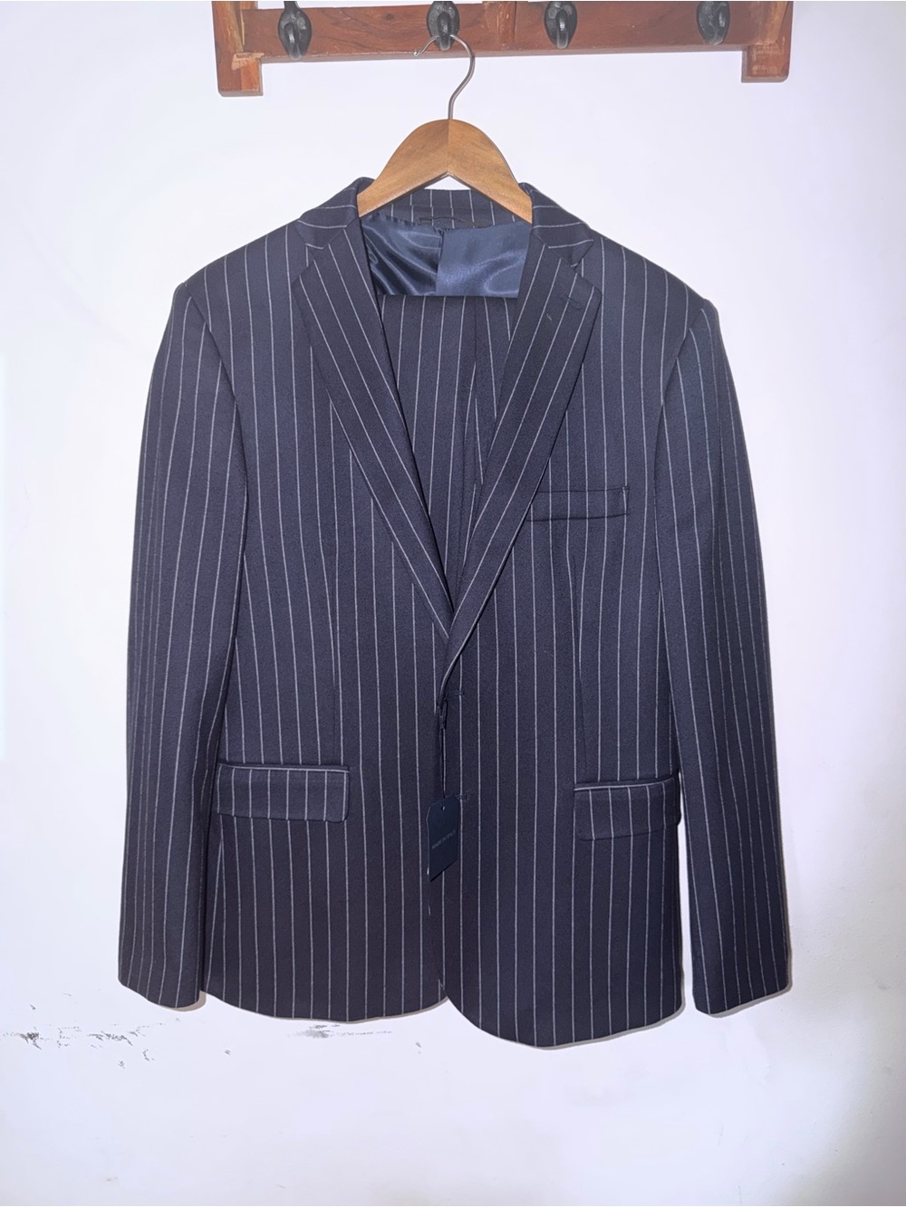 Anté Napoli Navy Pinstripe 100% Wool Single-Breasted Suit